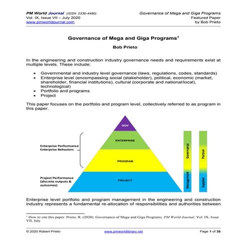 Governance of mega and giga programs