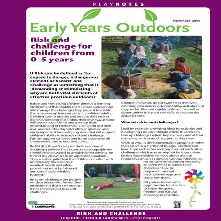 Risk and Challenge for Children from 0-5 Years: Outdoor Learning and Play