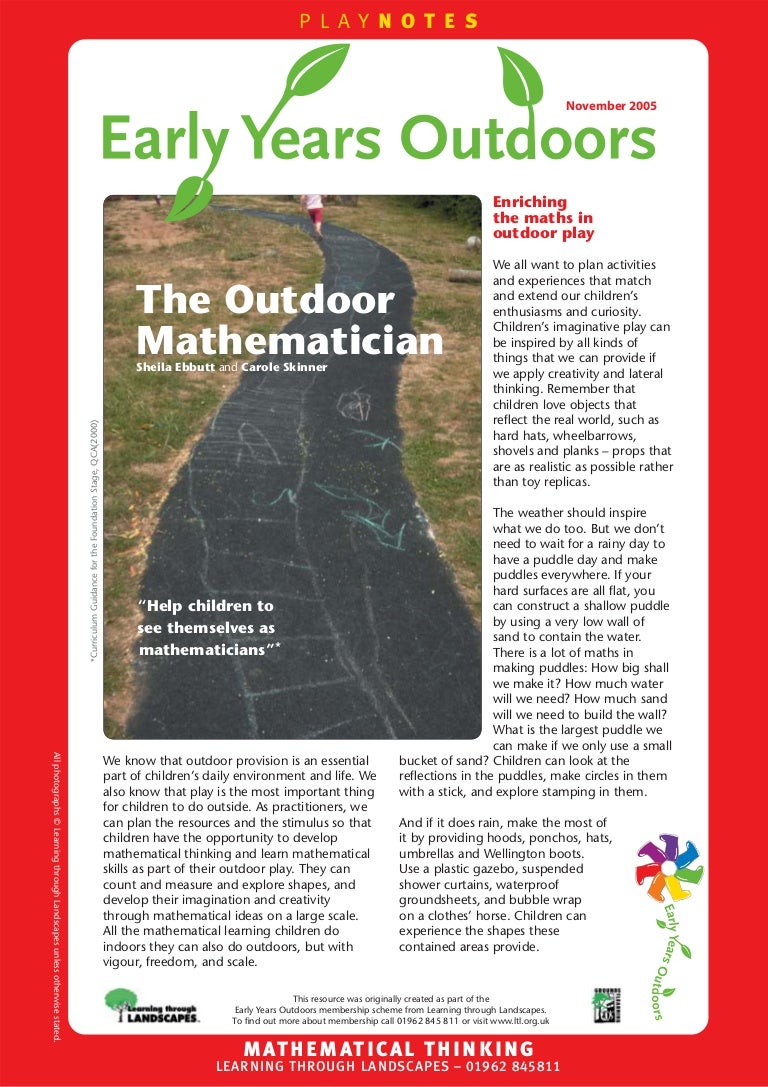 The Outdoor Mathematician Early Years Outdoors Learning