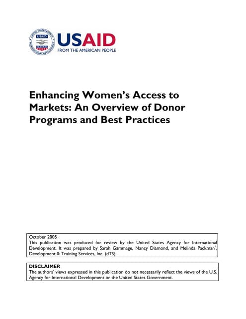  Enhancing Women’s Access to Markets: An Overview of Donor Programs and Best Practices 