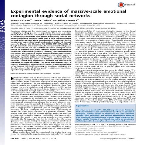 Experimental evidence of massive-scale emotional contagion through social net...