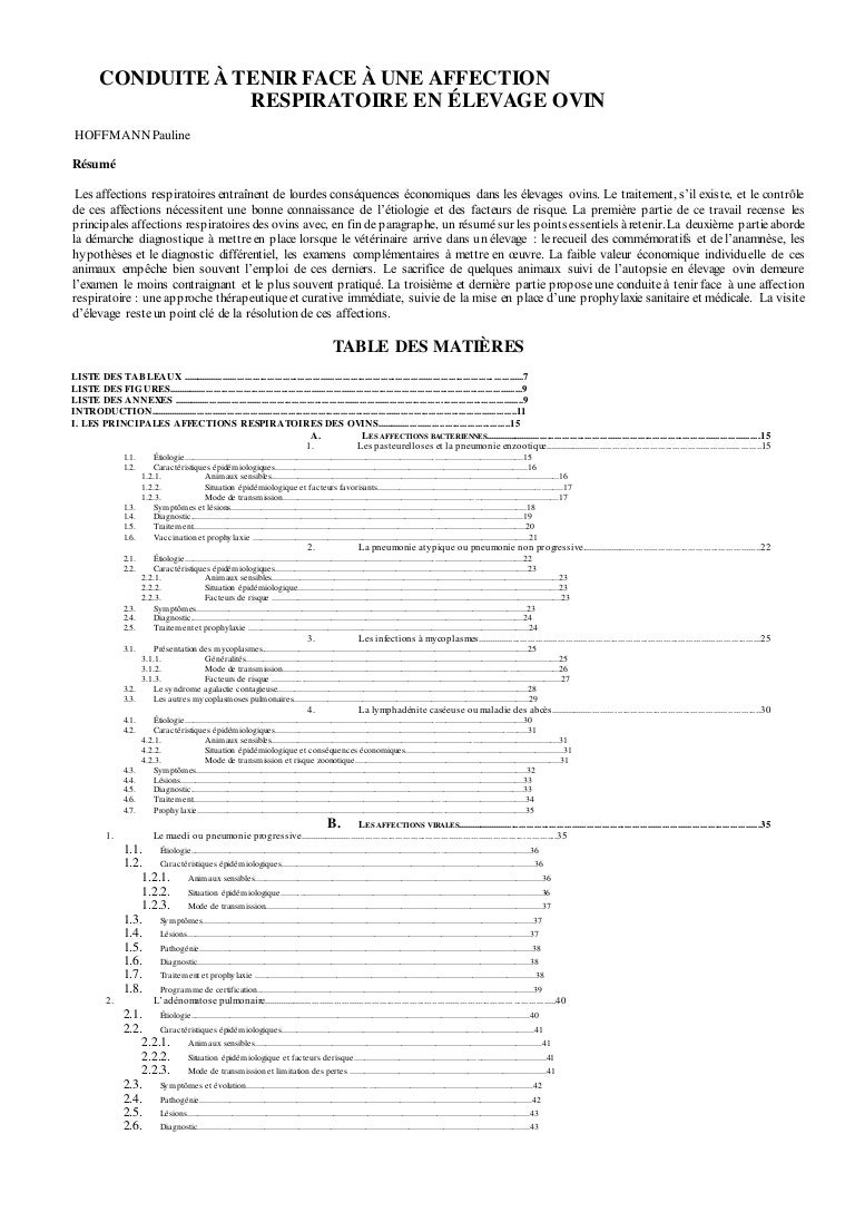 Pneumologie Affections Respiratoires Ovines