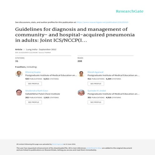 Pneumonia guidelines lung india