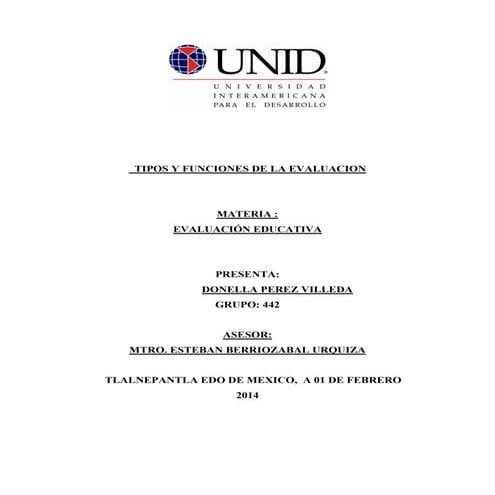 Tipos y Funciones de Evaluación