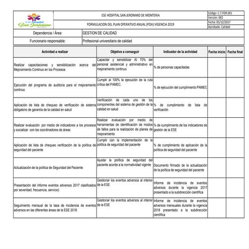 Poa gestión de calidad 2019