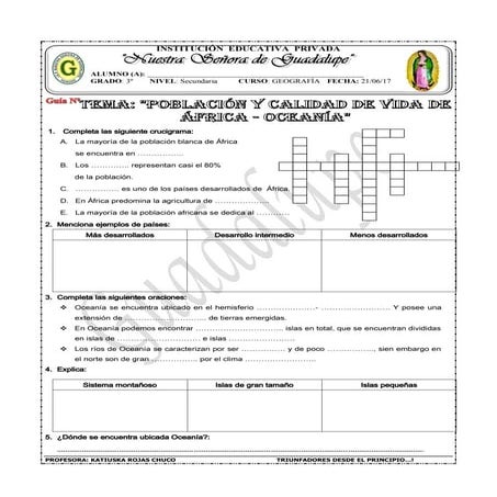 Población y calidad de vida en áfrica   oceanía