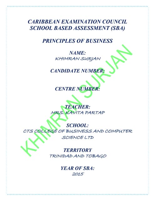 Cxc pob sba template with mark scheme | PDF
