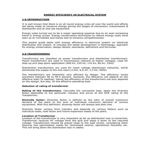 Pocket book on energy efficiency in elec systems