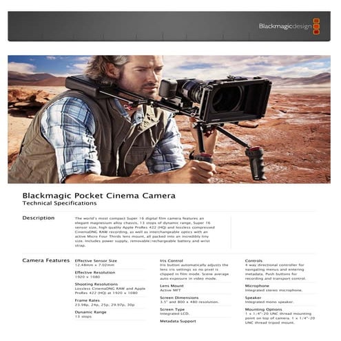 Blackmagic Design Pocket Cinema Camera Brochure