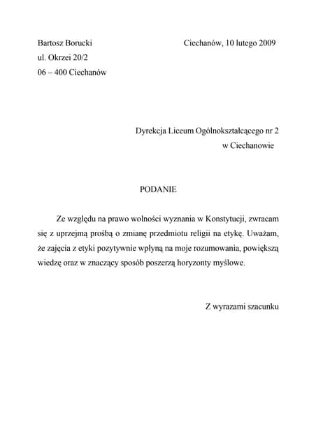 Podanie do podstawowej | PDF
