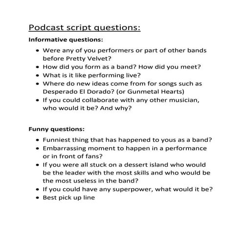 Podcast script questions.docx,,,,,,,,,,,,,,,,,, | DOCX