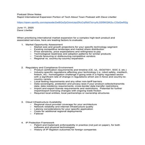 Podcast Show Notes - Rapid International Expansion for Scale-up Stage Tech Bu...