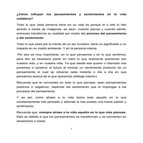 Poder del pensamiento y sentimiento