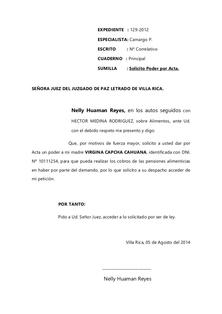 Poder Por Acta Para Cobrar La Pension De Aliementos
