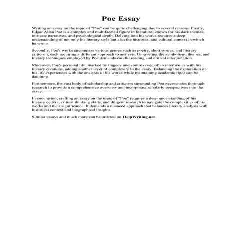 Poe Essay. Unique Tales of Edgar Allan Poe Essay Example  Topics and Well Written ...