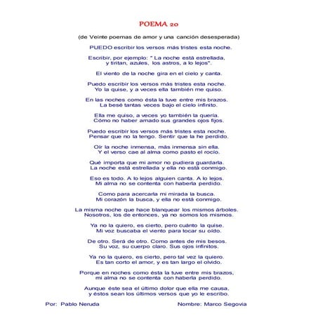 Poema 20 de Pablo Neruda | PDF