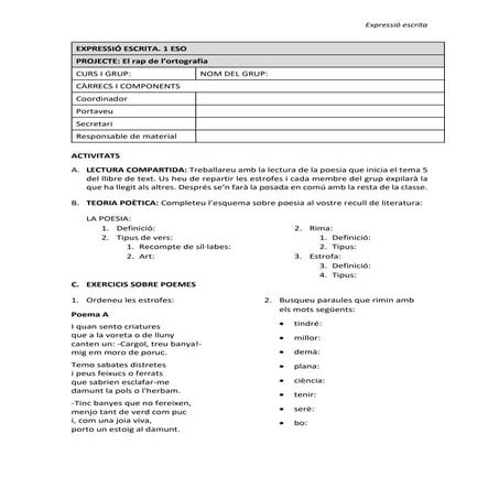 Exercicis de poesia. Primer d'ESO