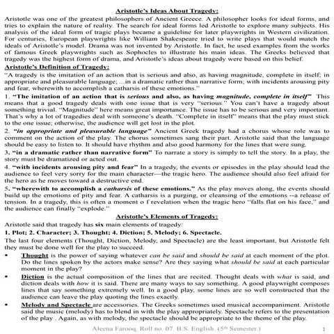 Aristotle Poetics concepts of Tragedy and Plot