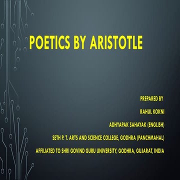 THEORY OF IMITATION AND TRAGEDY FROM POETICS BY ARISTOTLE