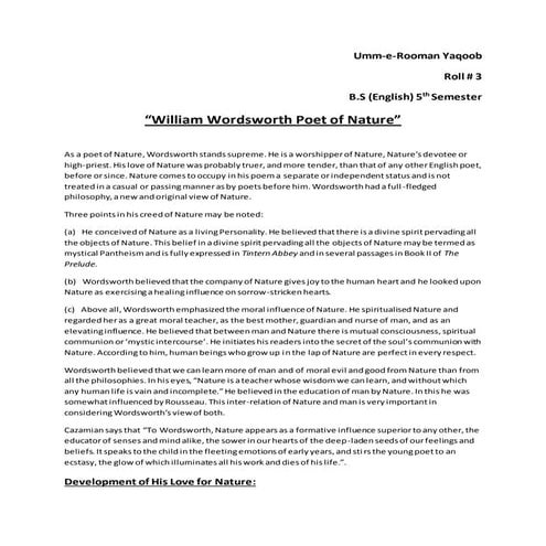 William Wordsworth poet of nature