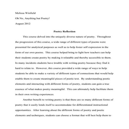 Poetry reflection paper