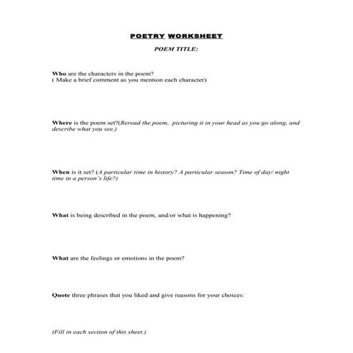 Poetry worksheet