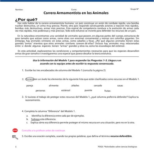 Carrera armamentista entre los animales. Guía basada en la metodología POGIL