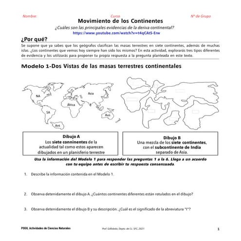 Movimiento de los continentes, guía basada en la metodología POGIL.