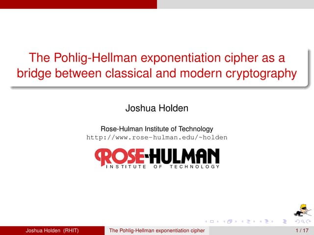 The Pohlig-Hellman Exponentiation Cipher as a Bridge Between Classical and Mo...