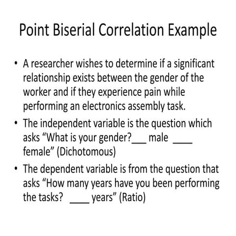 Point biserial correlation example