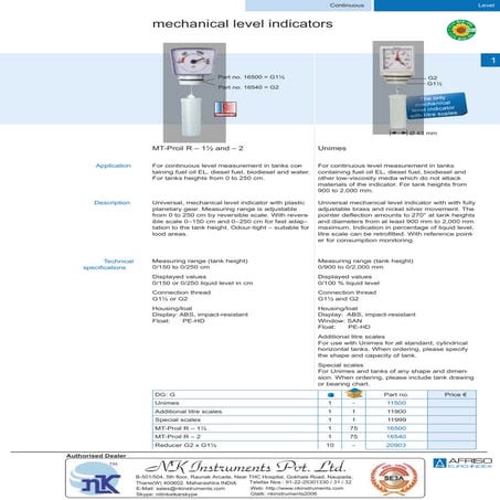 Pointer type Mechanical Level Gauge