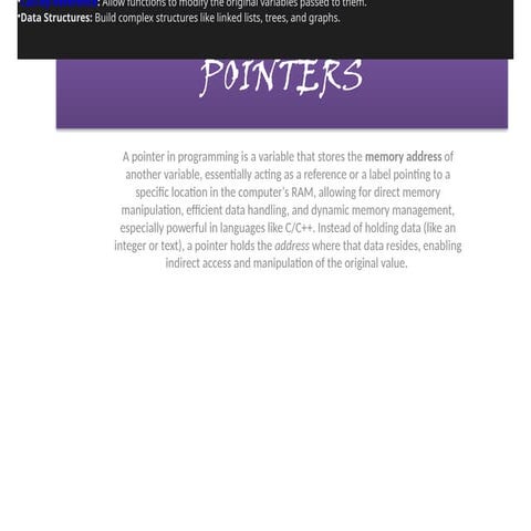 Understanding Pointers in Programming: Concepts and Applications | PPTX