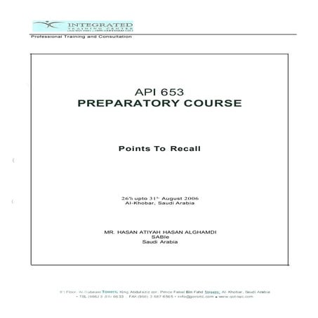 Api 653 study guide | PDF
