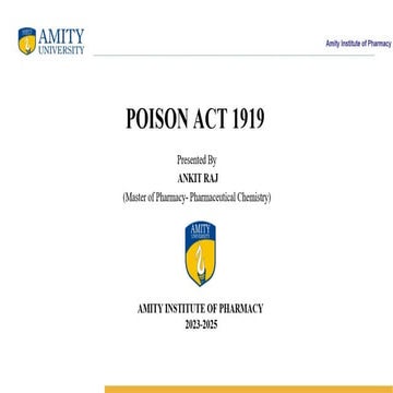 Poison Act 1919: Complete Guide for B.Pharm | PPTX