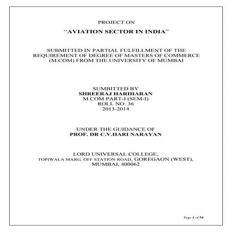 Poject on aviation sector in india