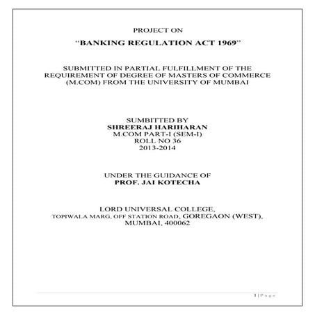 Poject on banking regulation act 1969