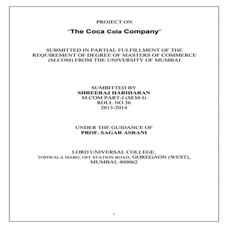 Poject on coco cola  company