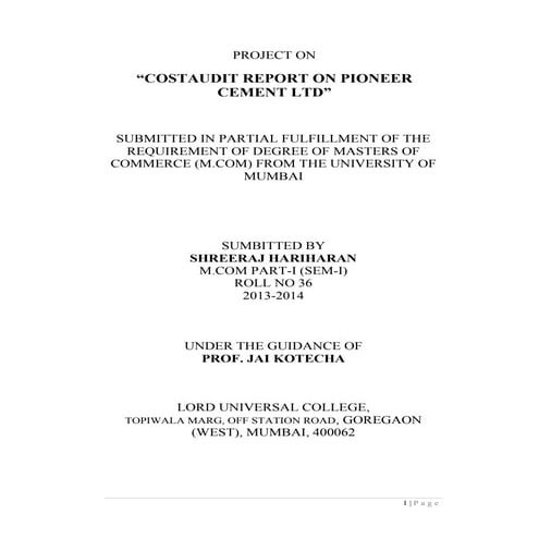 Poject on cost and audit report of hero moto corp