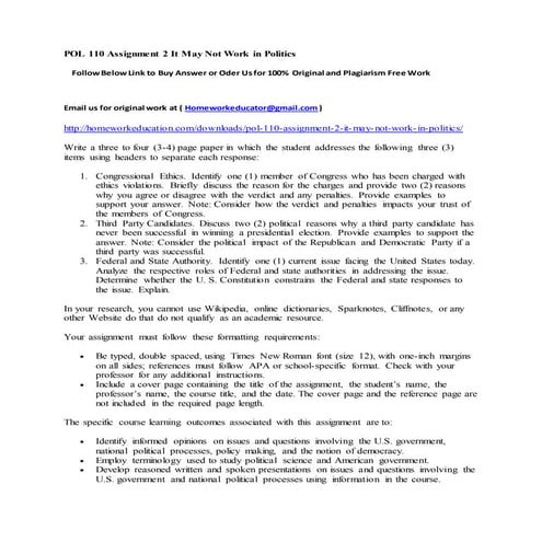 Pol 110 assignment 2 it may not work in politics