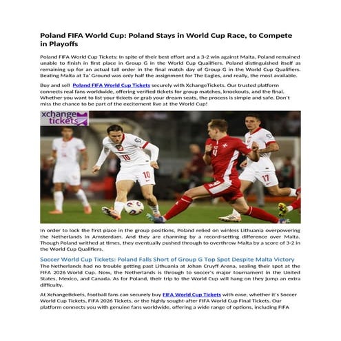 Poland FIFA World Cup Poland Stays in World Cup Race, to Compete in Playoffs....