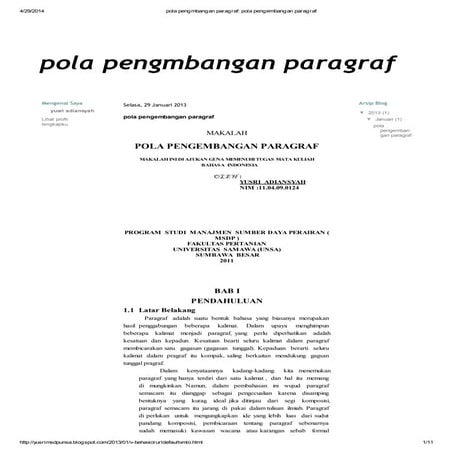 Pola pengmbangan paragraf  pola pengembangan paragraf