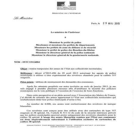 Armement de la police municipale, circulaire 