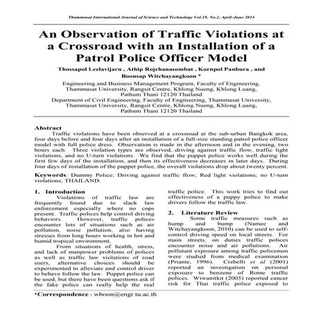 An Observation of Traffic Violations at a Crossroad with an Installation of a...
