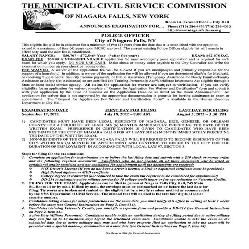 Niagara Falls Public Officer Exam information