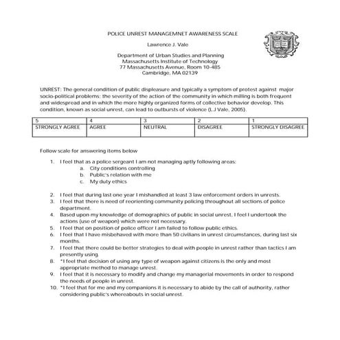Police unrest management awareness scale | PDF