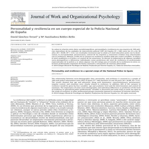 Personalidad y resiliencia en un cuerpo especial de la Policía Nacional de España