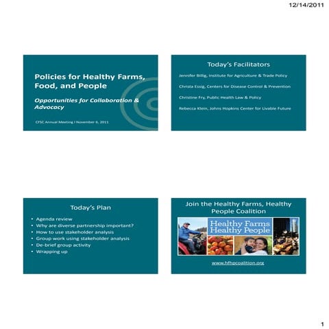 Policies for Healthy Farms, Food and People – Opportunities for Collaboration...