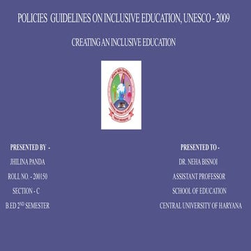 Policies Guidelines on Inclusive Education, UNESCO 2009