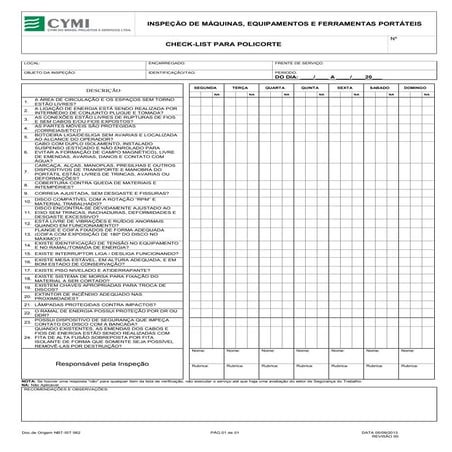 Check list retro escavadeira | PDF