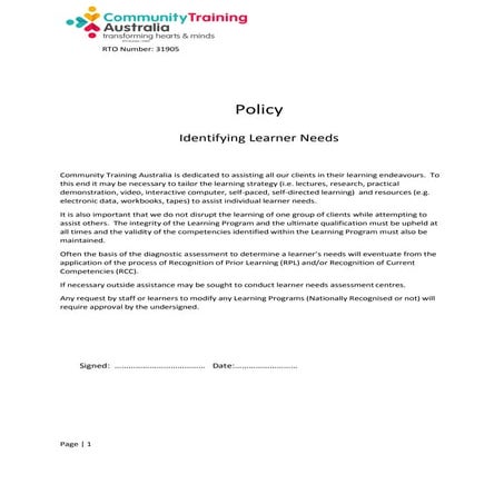 Policy 009-learner-needs